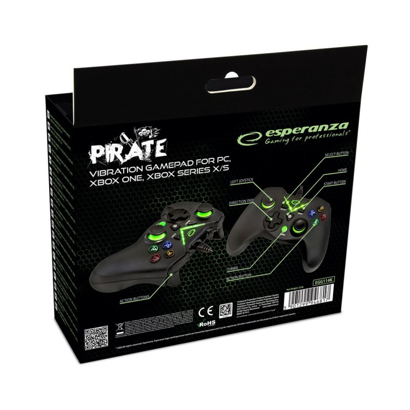 Mando Gaming Esperanza Pirate EGG114K USB 2.0 Negro Verde Microsoft Xbox One PC Xbox Series X Xbox Series S