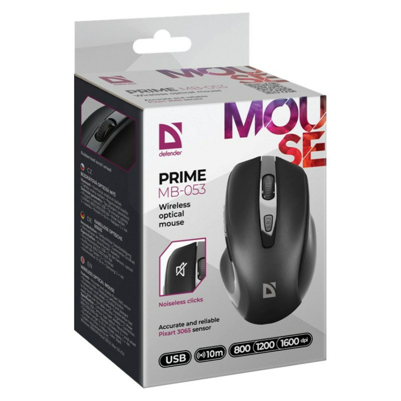 Ratón Inalámbrico Óptico Defender DEFENDER PRIME MB-053 RF SILENT Negro