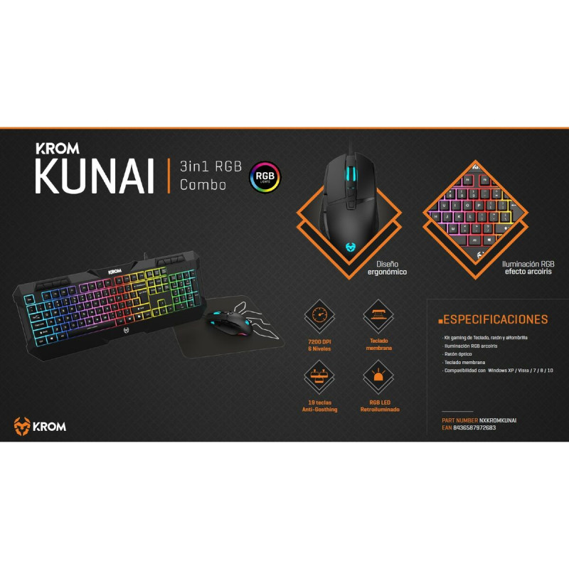 Teclado y Ratón Gaming Krom Kunai Qwerty Español